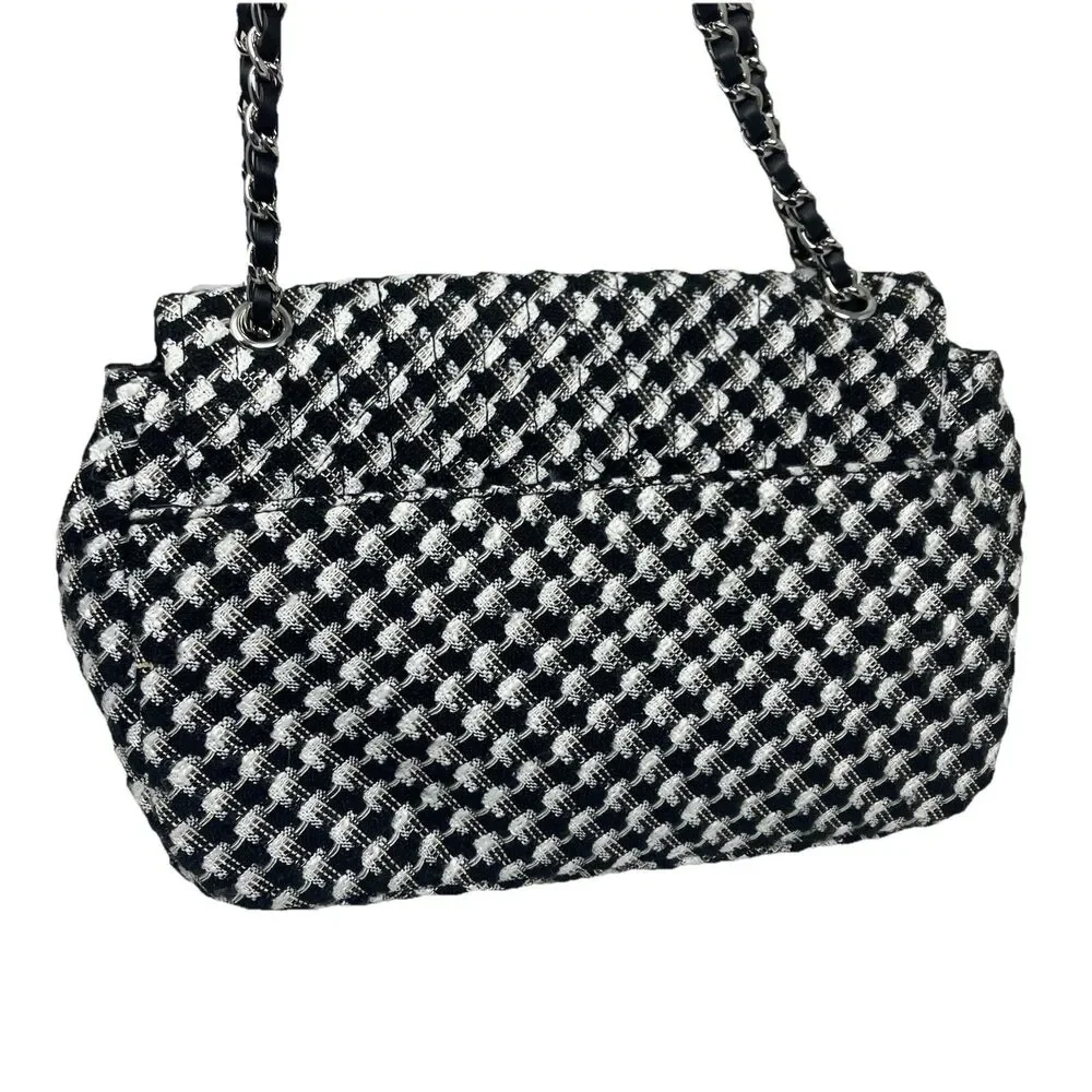 Karl Lagerfeld Paris Tweed Shoulder‎ Bag Womens Black White Chain Flap Spring
